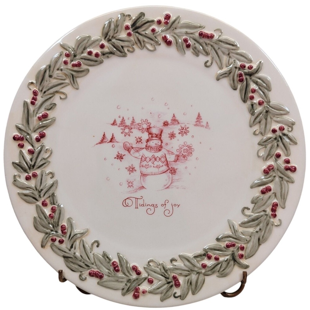 Amscan Holiday Traditions Plate Cream Snowman Tidings of Joy Christmas Tablewear